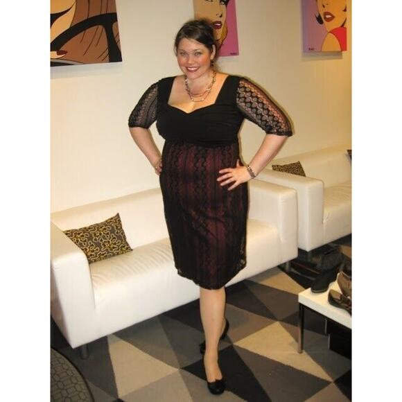 Kiyonna Dress Burlesque Style Sze 10/12 Purple Black Lace Party Sweetheart Neck - Picture 2 of 9